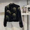 Kadın Ceketleri High Street 2023 EST Tasarımcı Şık Ceket Sequin Havai Fişek Desen Velvet Daimi Boyun Kısa