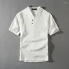 Men's T-skjortor Summer Men Loose Style Vintage Stor storlek T-shirt Kort ärm Tees Överdiman 7xl 8xl 9xl V-Neck Linen Tshirt 60 62 64 66 68