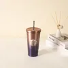 ДИЗАЙНЕРСКАЯ чашка для воды Двухслойная трехслойная соломенная чашка из нержавеющей стали с изоляцией Автомобильная чашка для воды 473 мл чашка градиентного цвета