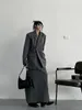 Dwuczęściowa sukienka Vanovich 2023 Spring and Autumn French Style Vintage Grey Striped Suit Temperament Moda A-line spódnica dwuczęściowa