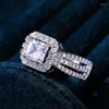 Wedding Rings The Luxury Sparkle Fashionable Exquisite Square Zircon Ladies Engagement Ring Hand Jewelry
