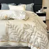 Zestawy pościeli egipskie bawełniane luksusowe liście haftowa kołdra elastyczna opaska blachy poduszki miękkie