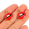 Encantos 10 pçs/lote rosa vermelha dentes lábios esmalte gota óleo liga pulseira brinco chaveiro pingentes diy jóias acessórios jy059