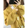 Women's Knits Spring Autumn Solid Color Loose Medium Long Knitted Cardigan Big Button Pocket Sweater Coat