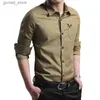 Men's Casual Shirts Brand Men's Cotton Shirt 2023 Spring and Autumn New Solid Color Slim Coats Business Casual All-match Military Style Jacket Q231106