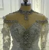 2024 Organza africain à lacets robe De mariée Illusion col haut perles de cristal volants sirène robe De mariée personnalisé robes De Noiva