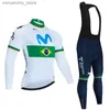 Cycling Jersey Sets Spain Movistar Autumn Long Seve Cycling Jersey Set Bib Pants Ropa Ciclismo Clothing Bike Uniform Men Bicyc Clothes Mailllot Q231107