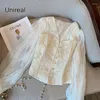 Женские блузки Unireal 2023 Summer Vintage Women Вышивая блузя рубашка с длинным рукавом одиночный белый тюль