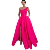 Rose rose robes de bal cuisse fente une ligne robe de soirée plis tapis rouge invité demoiselle d'honneur robe occasion spéciale