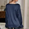 Camicette da donna Donna Elegante Chic Tinta unita Top in raso Pullover Casual Colletto in pile Camicia da ufficio increspato per camicetta a maniche lunghe da donna