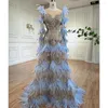 فساتين الحفلات Wasisi Blue Feathers الفاخرة ذات الأكمام الطويلة فستان سهرة أنيقة 2023 للنساء ثوب ELA71816