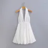 Casual Dresses SLTNX Fashion Embroidered Summer For Women 2023 Sexy Backless Dress Female Hollow Out Hanging Neck White Short