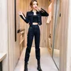 Women's Two Piece Pants Women 2023 Spring Autumn Denim Set Jeans Suit Female Long Sleeve Jacket Crop Top & 2 Outfits Sets B194Women's