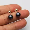 Stud Earrings 2023 18K Real Gold Natural Black Tahiti Pearl For Women Cute Heart Anniversary Gift