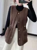 Damesvesten imiteren schapen lamslam haar buitenkleding vest huid één lichaam all-match trekstring losse herfst en winter instelling