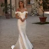 Elegante fora do ombro vestidos de casamento de renda para noiva cetim manga longa vestidos de casamento para mulheres vestidos de noiva linha a