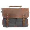 Briefcases Men's Messenger Bags Canvas Shoulder Bag Handbag Crazy Horse Leather Briefcase Retro Office Drop