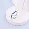 Cluster Rings Gorgeous 925 Sterling Silver Brilliant Royal Blue Vit enstaka rad Zirkon Runda ihåliga Ring Women's Party Jewelry