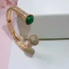 Vintage Bangle Bracelets Green Malachite Gold Copper Double Round Circle Charm Open Bangle For Women With Box Party Gift