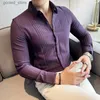 Chemises décontractées pour hommes Chemise sociale pour hommes vêtements de luxe coréens de haute qualité coupe ajustée à manches longues violet chemises élégantes pour hommes vêtements vêtements de cérémonie Q231106