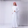 Etniska kläder S Arabia traditionella kostymer man muslimsk jubba thobe solid vit stativ krage polyester lång mantel klänning islamisk droppe dhjt1