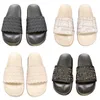 Summer slippers women's fashion designer shoes flat heel slides straw cloth beach shoes open toe sandals indoor outdoor hotel non slip plaid black white metal letter