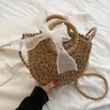 Evening Bags Bow Straw Bag For Women Lady Beach Woven Handmade Handbags Shoulder Bohemia Top-handle Ladies Baskets Cute Tote
