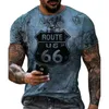 T-shirts 3D pour hommes Mode Vintage impression 3D T-shirts pour hommes été US Route 66 lettres unisexe vêtements col rond décontracté rue ample surdimensionné 3DT chemise 2024