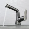 Torneiras para pia de banheiro MaBlack/Chrome/Grey Pull-Out Faucet Push-Button Switchable Bico Handle Not Against the Wall Design Faucet.