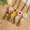 Keychains Fashion Silicone Beaded Keychain For Women Girls Handmade Cute Sunflower Id Badges And Keys Teacher Gift 2023