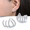 Stud Earrings NurmWung Fashion Ear Studs Five Paws Setting Cubic Zircon Women's For Women Claw Hook Clip Party Jewelry