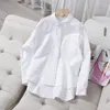 Women's Blouses Elegant Fashion Shirts Women Turn Down Collar Front Pockets Long Sleeve Button Up Female White Tops Lady Loose