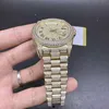 Montre à diamant glacé pour hommes, dieu jaune, boîtier en acier inoxydable, cadran en diamant, chiffres romains, montre-bracelet automatique de 41MM