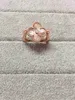 Vintage Band Rings Copper Dual Side Red Four Leaf Clover Flower Charm Ring for Women Jewelry with Box Party Gift