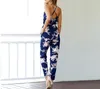 Kvinnors jumpsuits rompers blommor tryck sommar kvinnor jumpsuit romper sexig v hals rygglös strand bodycon rem elegant femme overaller long p