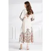 Beige Paisley Floral Maxi Dress Woman Designer Stand Stand Stoy Kllar Some-Creasted Up wakacyjny impreza długa sukienki szlafrok 2023