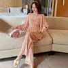 2023 Winter Lange Mouw Sexy Kant V-hals Goud Veet Pama Sets Voor Vrouwen Koreaanse Nachtkleding Pyjama Homewear Pijama Mujer Kleding