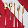 Servis uppsättningar Spklifey Cutlery Set Gold Spoon rostfritt stål gafflar skedar knivar bordsartiklar och gaffel