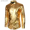 Camisas casuais masculinas camisas metálicas brilhantes camisas disco party mens vestido roupas para masculino impresso manga longa camiseta y2k q231106