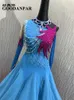 Stage Wear Ballroom Dance Dress Competition Dresses Light Blue Modern Waltz Tango