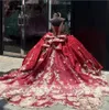 المكسيك الحمراء الحبيب الكرة فساتين Quinceanera للفتيات المزيج ثبات حفلة عيد ميلاد الحلو 15 16 رداء دي بال