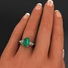 حلقات للنساء مجوهرات Solitaire Green للنساء الأحجار الكريمة الزمردية النقية في مزاج نبيل الذهب 14K مع أحجام الصناديق من 6 إلى 10