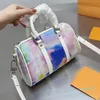 Tasche Kissen Zylinder Paket Große Kapazität Handtasche Patchwork Farbe Narbenleder Reißverschluss Abnehmbarer Schultergurt Reisetaschen