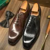 Dress Shoes Size 6 To 10 Luxury Mens Brogue Oxford Genuine Leather Wingtip Formal Lace-Up Business Office For Men