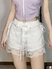 Kvinnors shorts sommar spets blommig vit elastisk band bow strand streetwear