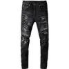 Bandana masculina paisley impresso retalhos estiramento jeans streetwear preto denim calças lápis magro rasgado calças 669239j