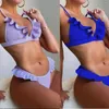 Traje de baño para mujer Rib Ruffle Micro Triangle Thong Bikini Traje de baño Mujer Dos piezas