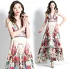 Casual Dresses Summer Slim For Women V-neck High-waist Print Ruffle Edge Medium Length Dress Female Clothing 2023