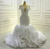 2024 African Organza Lace Up Wedding Dress Off Shoulder Handwork Beading Ruffle Mermaid Bridal Gown Customed Vestidos De Noiva