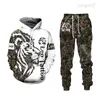 Tracksuits Animal 3D Tigre Impresso Homens Hoodies Calças Casuais Moletom Com Capuz Sweatpants 2 Pc Set 2023 Primavera Esporte Terno